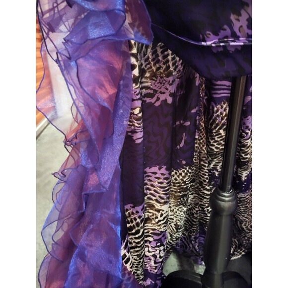 Panoply Purple Animal Printed Iridescent Ruffled Long Train Dress Size 8 - Picture 4 of 10